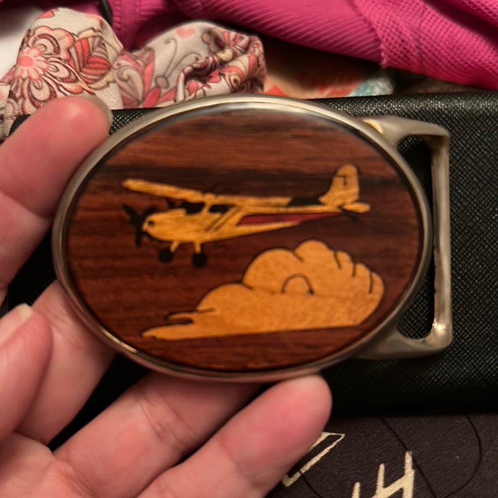 Vintage VonWest hand carved wood belt buckle